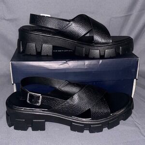 French Connection Black Leather Criss Cross Platform Sandals Womens Size 11